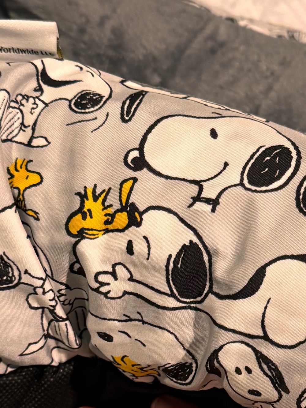 Peanuts Gray Plush Small Pet Bed with Snoopy & Woodstock Print